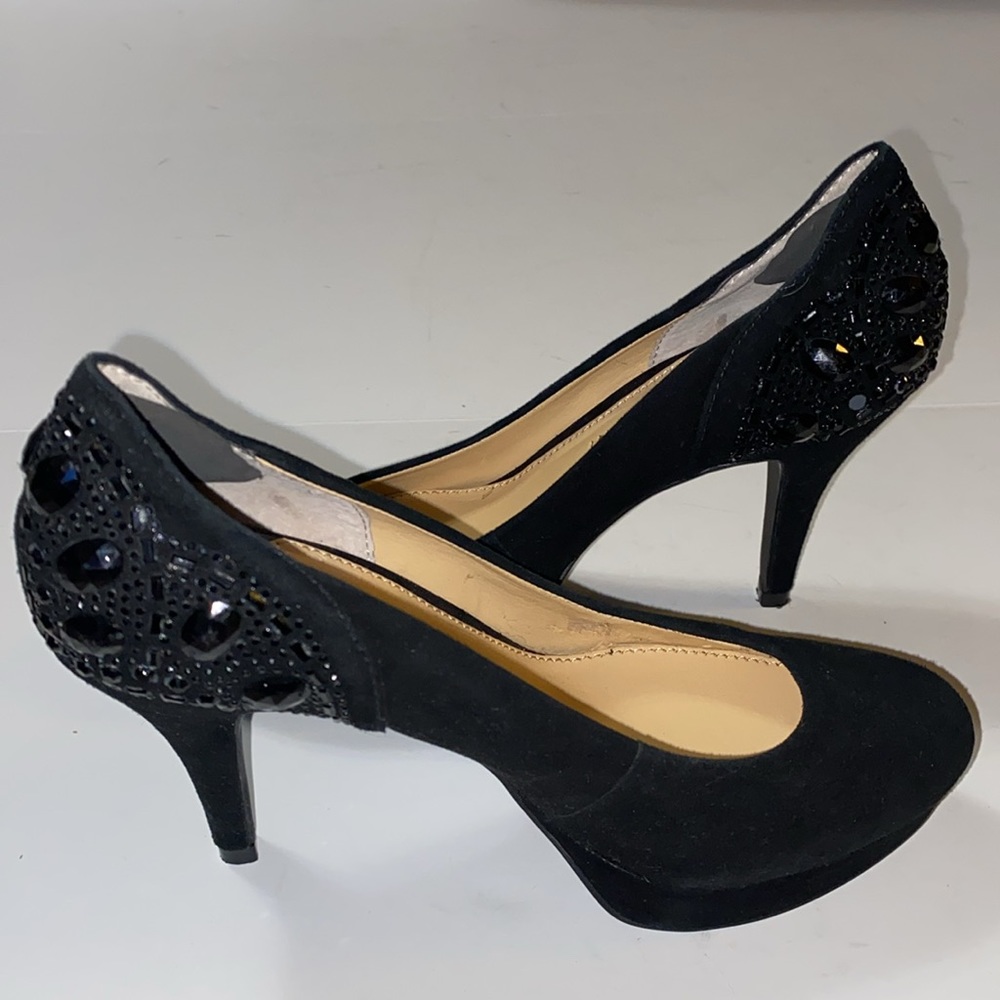Gianni Bini Black Velvet Rhinestone Heels Size 5.5